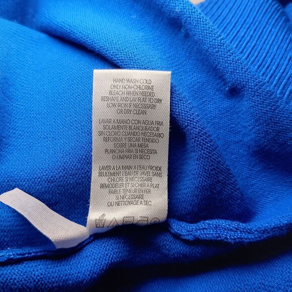 Calvin Klein Mock Neck Sweater Blue Gold Buttons Rayon Knit Top Sz M - Picture 14 of 14